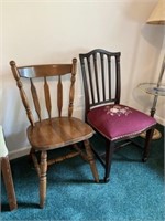 Needlepoint and Plank Seat Side Chairs