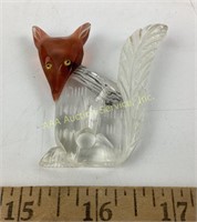 Vintage carved Lucite fox brooch yellow glass
