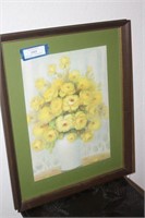 Framed Picture Yellow Roses In Vase