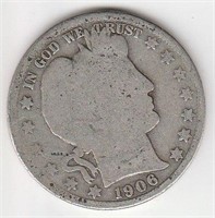 1906 S US Barber Half Dollar Coin 90% Silver