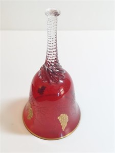 Vintage Bohemia Red Crystal Glass Bell Gold Leaf