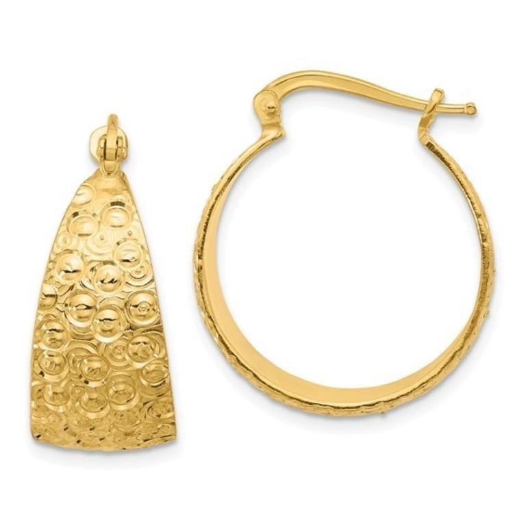 Sterling Silver Gold-tone Textured Hoop Earrings