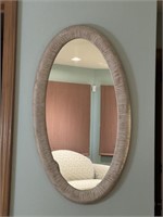 Whitewashed Oval Wicker Wall Mirror