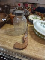 Small vtg hand saw, quart jar