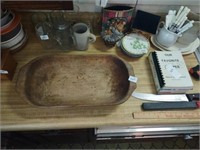 Wooden vtg oblong dough bowl. 21" x 10.75"
