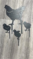 4 Piece Metal Chicken n Chicks Garden Stakes