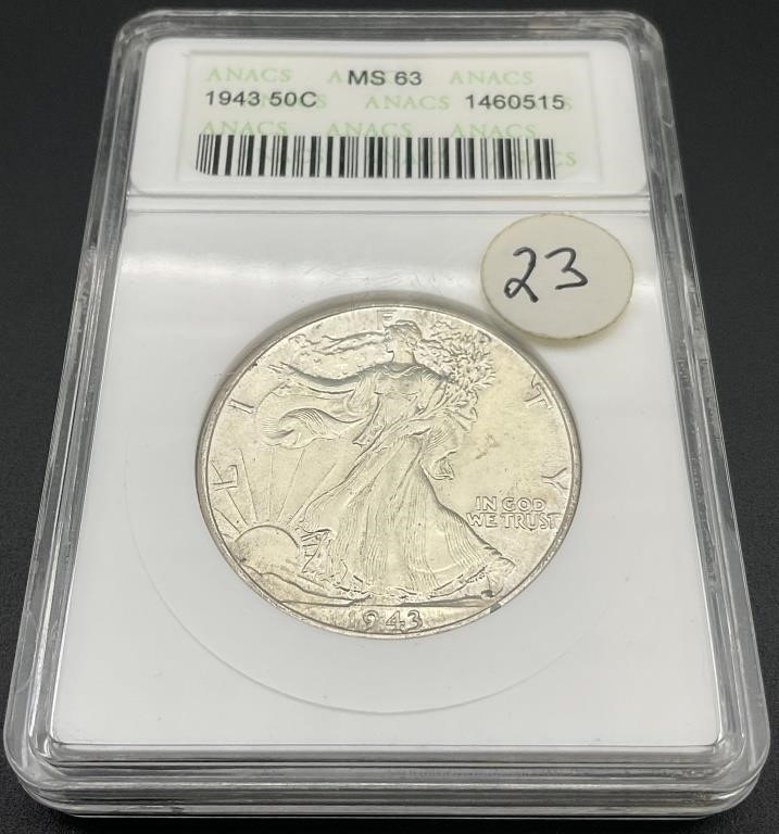 1943 ANACS MS-63 Silver Walking Liberty Half