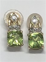 $400. 10 Kt Gold Peridot and Diamond Earrings
