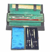 Two various vintage cased sets drawing instrument