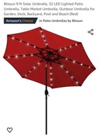 NEW 9 ft Solar Patio Umbrella, (Red)