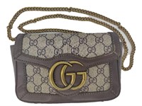 GG Beige Canvas Brown Leather Mini Half-Flap Bag