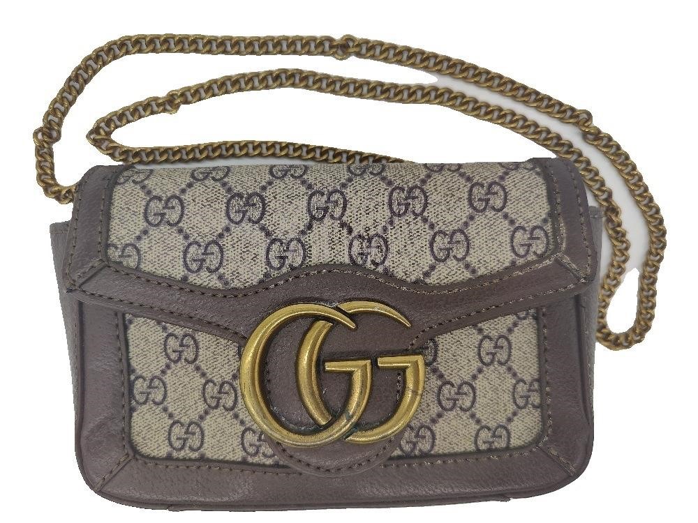 GG Beige Canvas Brown Leather Mini Half-Flap Bag