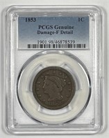 1853 Braided Hair Large Cent PCGS Fine F details