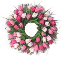 Tulip Flower Wreath for Front Door 18 inch Artific