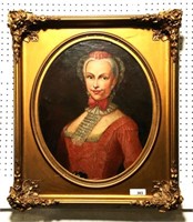 Antique Portrait Painting on Board in Gilt Frame