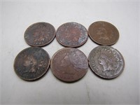 Lot of 6 Early 1900's Indian Head Pennies