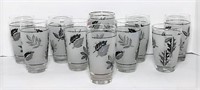 Mid Century Frosted Tumblers with Leaf