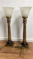 Pair of pedestal buffet lamps, frosted glass