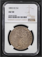 1892 CC $1 Morgan Dollar AU50 NGC CARSON CITY