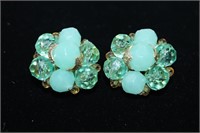 Pair of Green Beads Ear Clip-Ons