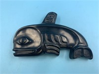 Stunning Argillite carving of a Tlingit whale, can