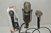2 vintage microphones and 1 new microphone