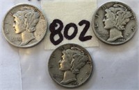 1941S,1944D,1944 3 Mercury Silver Dimes