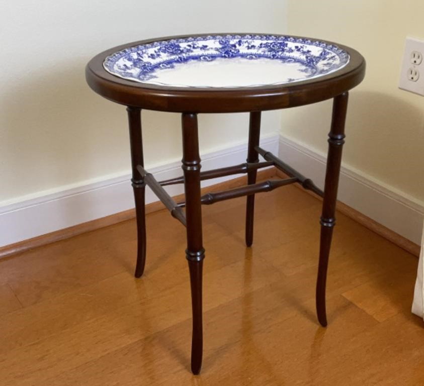 Antique Blue & White Platter Custom Tray Table