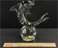 Art Glass Crystal Fish & Sphere Artist Signed