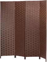 FDW Room Divider 4 Panel Wood Mesh  Brown.