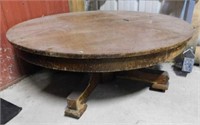 Round oak pedestal coffee table, 48" diam.
