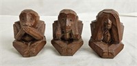 3 Small Wood Carved Monkey Figures