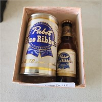 Pabst Blue Ribbon Beer Bottle & Can Coin Bank Set