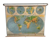 Vintage Rolling Educational World Map w/ Overlay
