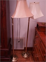 Pair of brass bridge lamps with non-matching