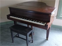 Mahogany Baby Grand Piano with bench by