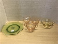 5 Assorted Depression Glass Pieces