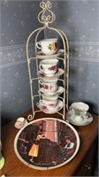 ENGLISH CUPS & SAUCERS ON STAND