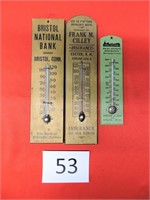 Three Vintage Wood Thermometers