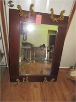 Vintage Mirror with Brass Hat & Coat Hooks