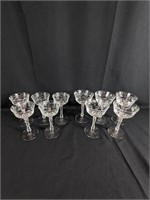 (10) Floral Etched Crystal Coupe Glasses