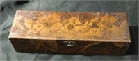 Hand Carved Floral Wooden Box w/ Blue Lining