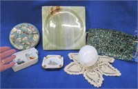 marble ashtray -glass egg -other ashtrays -shell
