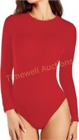 LILYSUM Womens Long Sleeve Ribbed Knit Bodysuit (L