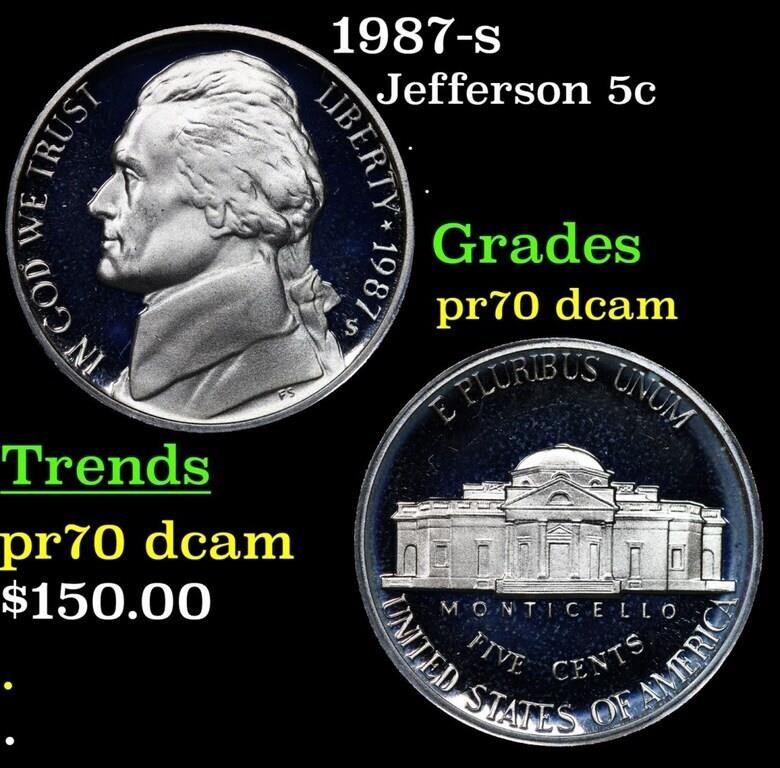 Proof 1987-s Jefferson Nickel 5c Graded pr70 dcam