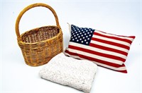 Decor Basket, Patriotic Pillow & Crochet Blanket