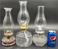 3 Vintage Glass Oil Lamps - Look Unused