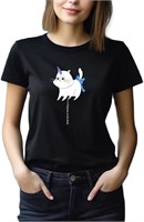 Womens Summer Tops Cat Print T-Shirt  Black  2XL