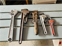 5 various crescent & pipe wrenches