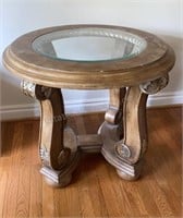 Round Glass Top Side Table 28x24 inches tall